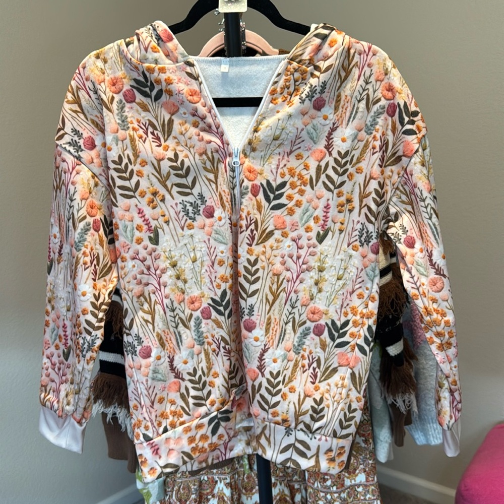 #38 Floral Zip Up Hoodie